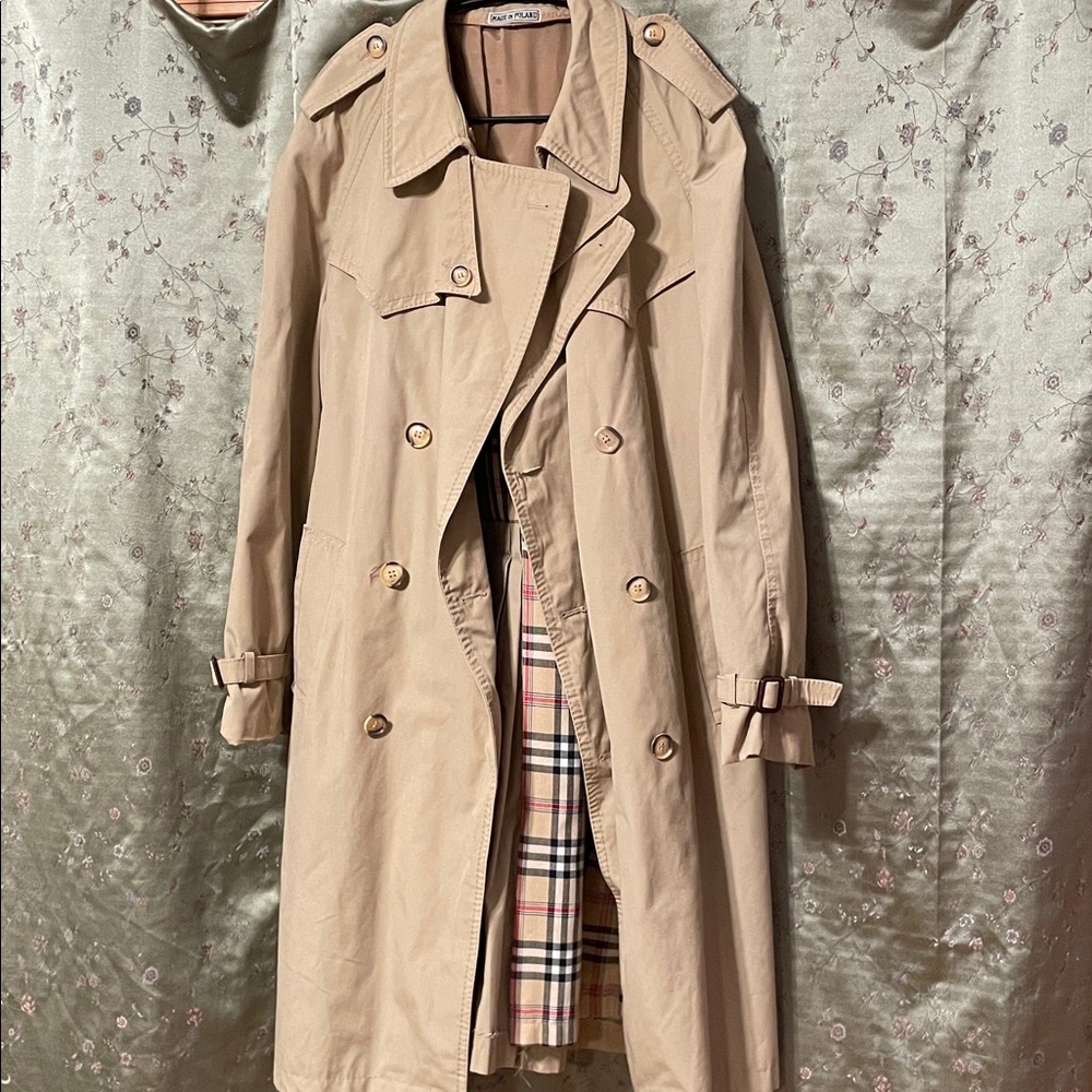 Classic Beige Trench Coat, could be Burberry